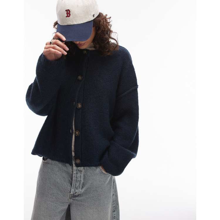 Topshop knit clean exposed seam crew relaxed cardigan in