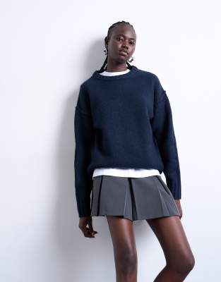 Topshop Knit Clean Exposed Seams Sweater In Blue