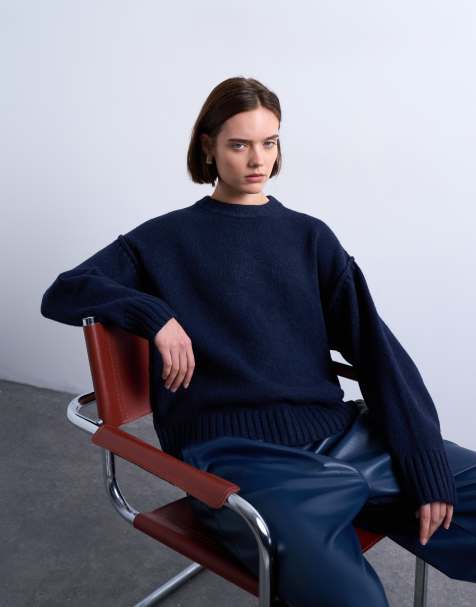 Topshop knit clean exposed seams sweater in navy - view 1
