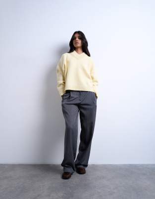 Topshop Knit Clean Premium Lambswool V Neck Sweater In Yellow