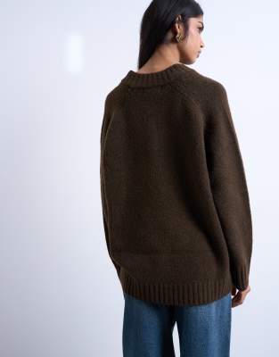 Topshop Knit Clean V-neck Sweater In Brown