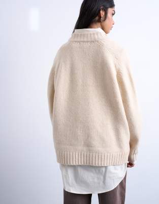 Topshop Knit Clean V-neck Sweater In Neutral