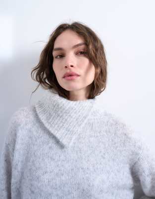 Topshop Knit Collar Sweater In Gray