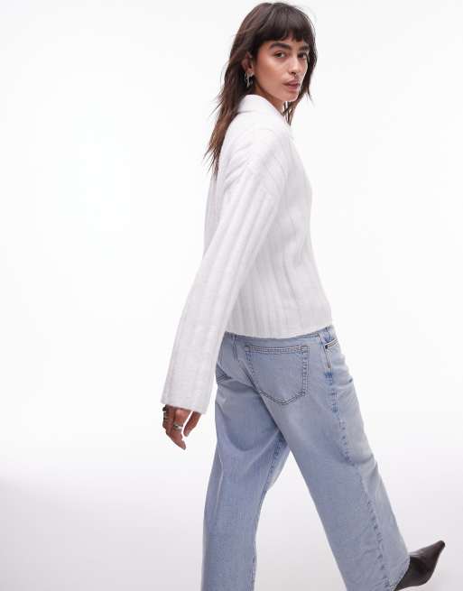 Topshop knit collared cardigan in ivory, 3 of 4