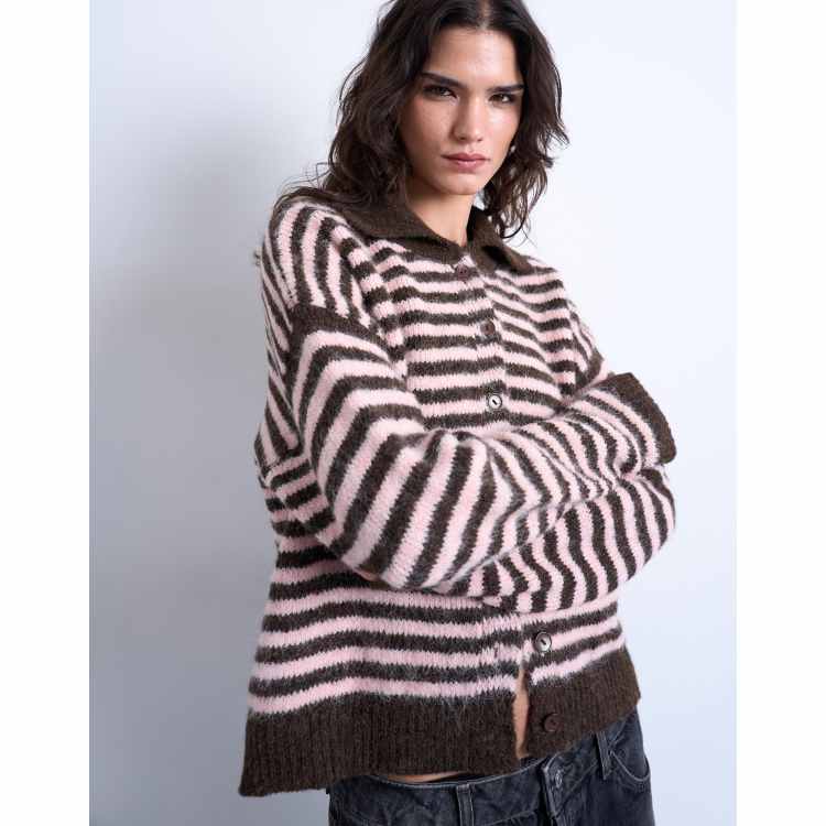 Topshop knit collared cardigan in multi stripes | ASOS