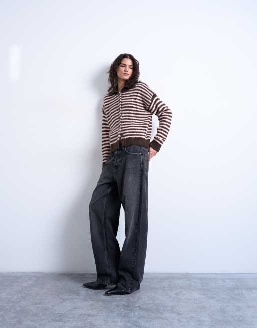 Topshop knit collared cardigan in multi stripes | ASOS