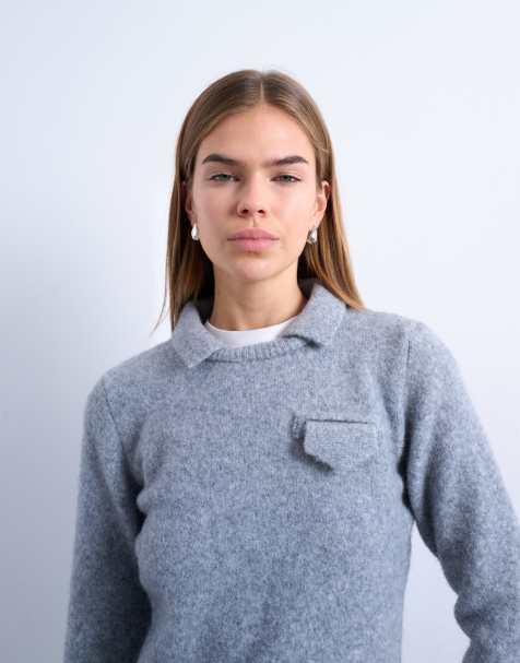 Topshop knit collared long sleeve sweater - view 1