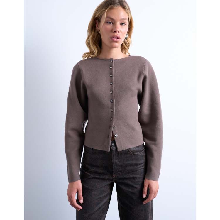 Topshop knit compact balloon sleeve cardigan in oat | ASOS