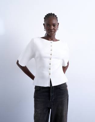 Topshop Knit Compact Cardigan In White