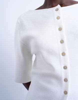 Topshop Knit Compact Cardigan In White