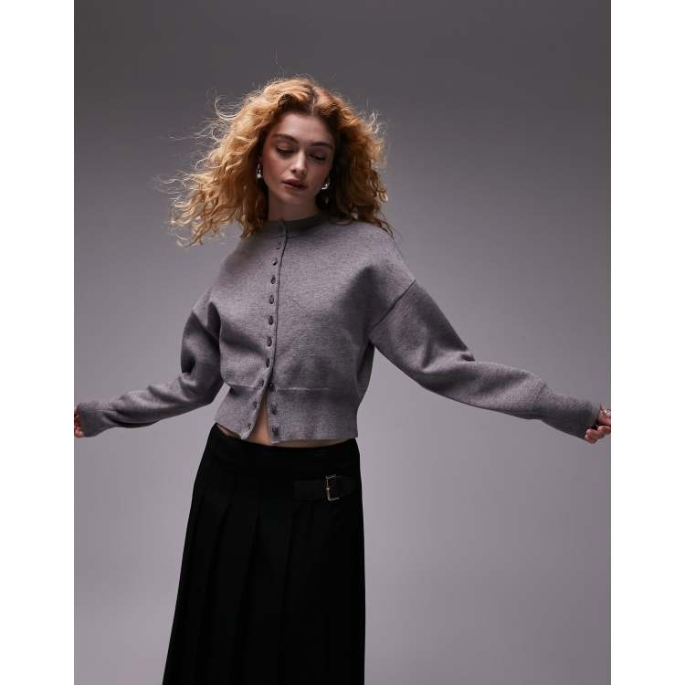 Topshop knit compact fitted waist cardigan in gray | ASOS