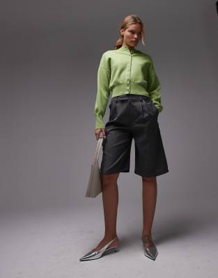 Shop Topshop Knit Compact Fitted Waist Cardigan In Green