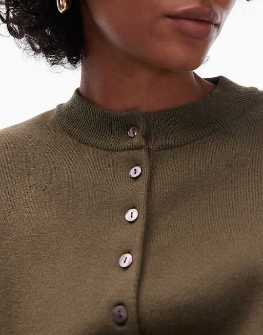 Topshop knit compact fitted waist cardigan in olive | ASOS Topshop knit compact fitted waist cardigan in olive | ASOS