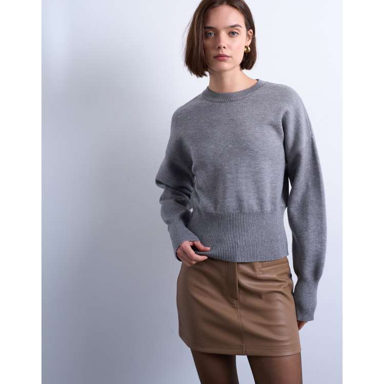 トップス niceshop ttt msw nice knit gray XL Topshop knit compact fitted waist sweater in gray | ASOS