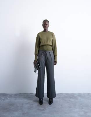 Topshop Knit Compact Fitted Waist Sweater In Green