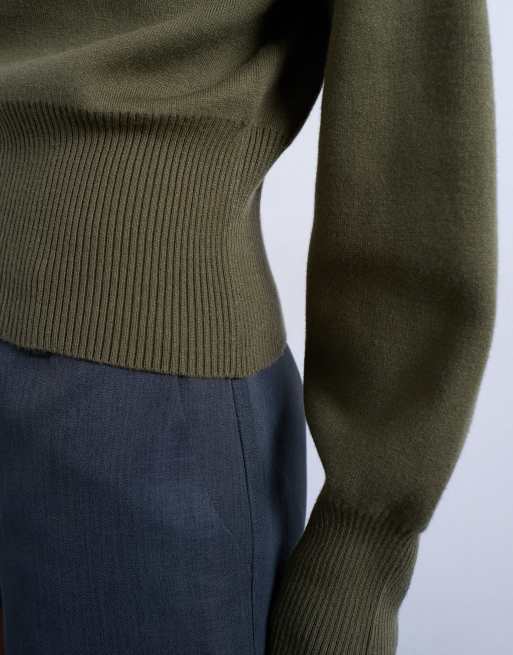 Topshop knit compact fitted waist sweater in khaki