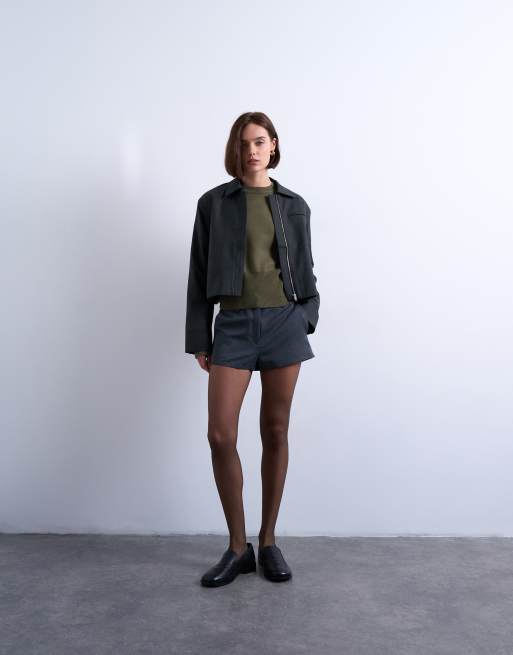 Topshop knit compact fitted waist sweater in khaki