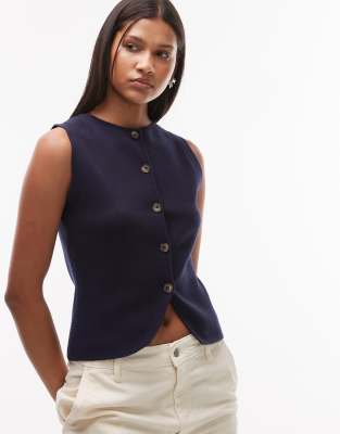 Topshop Knit Compact Vest In Blue