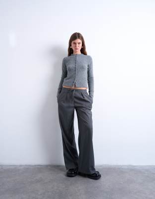 Topshop Knit Covered Button Cardigan In Gray