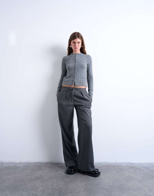 Topshop knit covered button cardigan in gray