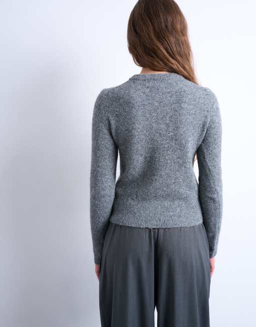 Topshop knit covered button cardigan in gray