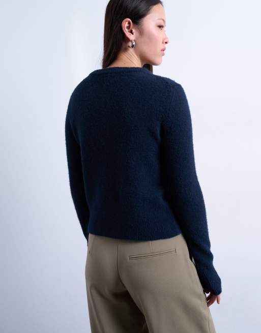 Topshop knit covered buttons cardigan in navy | ASOS