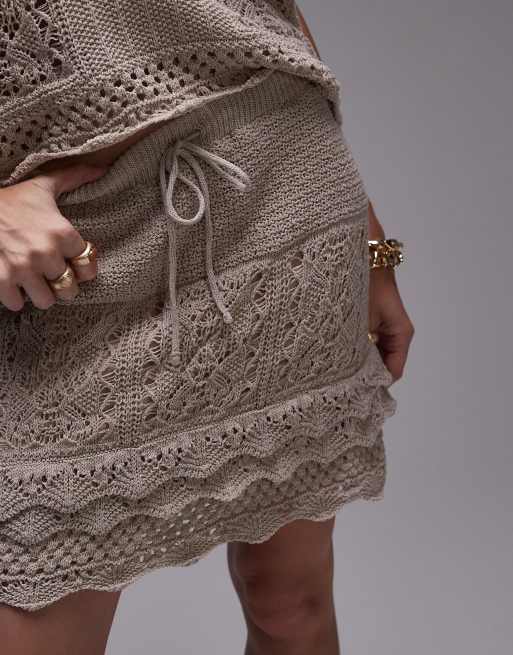 Topshop knit crochet look mini skirt in ecru - part of a set, 2 of 5