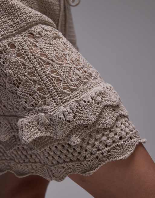 Topshop knit crochet look mini skirt in ecru - part of a set, 4 of 5