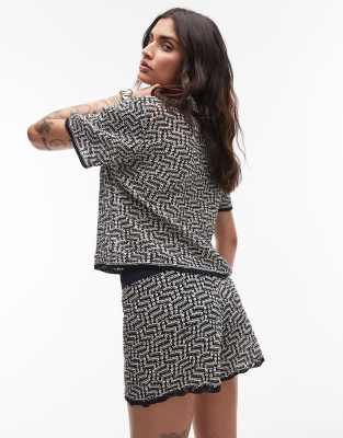 Topshop Knit Crochet Look Pattern Shorts In Navy