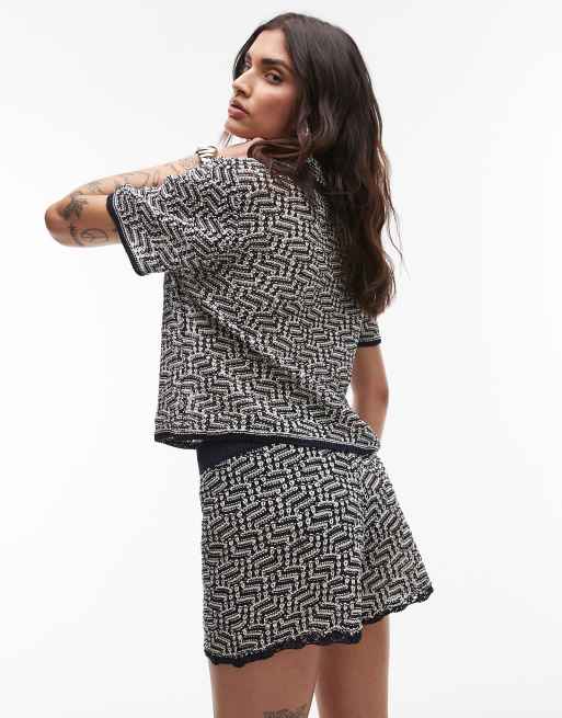 Topshop knit crochet look pattern shorts in multi - part of a set, 2 of 5