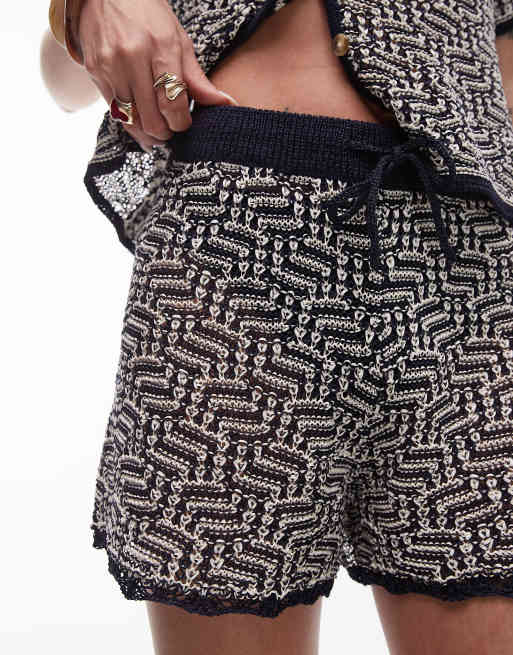 Topshop knit crochet look pattern shorts in multi - part of a set, 3 of 5