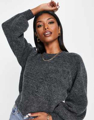 Knit Crop Sweater In Charcoalblack ModeSens