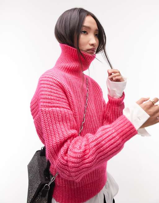 Topshop pink 2025 roll neck jumper