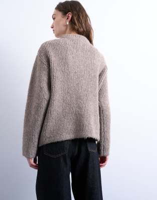 Topshop Knit Double Pocket Jacket In Neutral