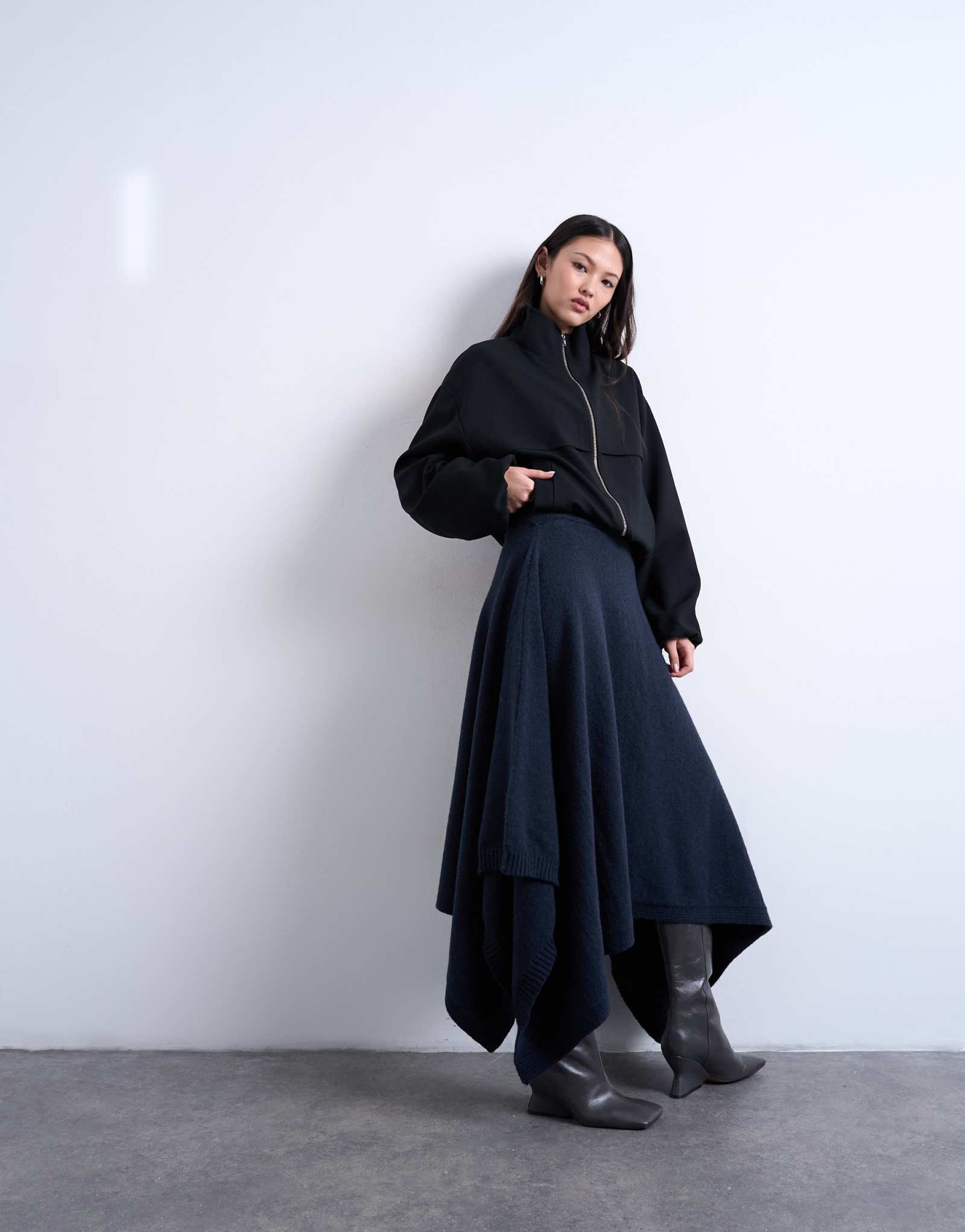 Вязаная драпированная юбка Topshop темно-синего цвета