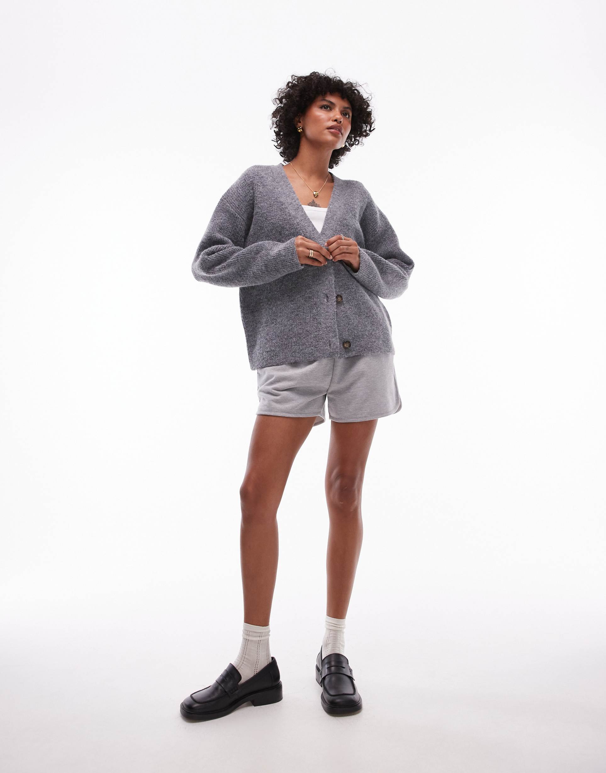 topshop knit easy clean ribbed detail relaxed cardigan in gray