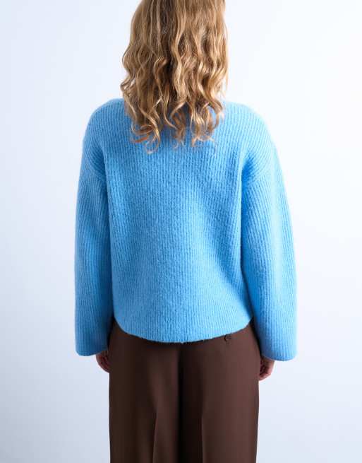 Topshop knitted easy ribbed relaxed cardigan in blue
