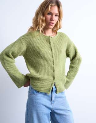 knit easy ribbed relaxed cardigan in green
