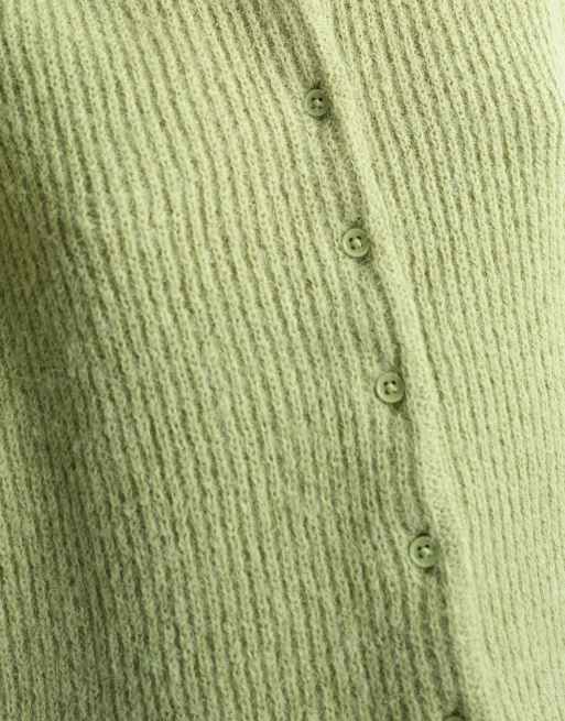 Topshop knitted easy ribbed relaxed cardigan in green