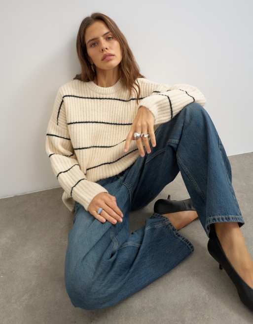 Topshop knit easy stripe sweater in ivory, 2 of 4