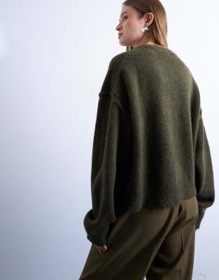 Topshop Knit Exposed Seams Relaxed Cardigan In Green