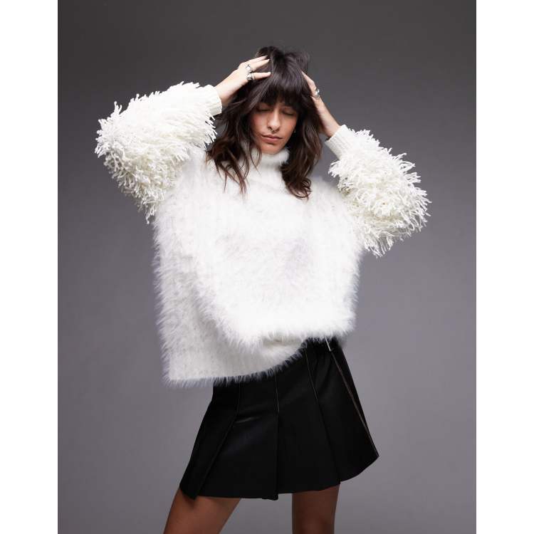 Topshop knit extreme texture contrast oversized turtle neck