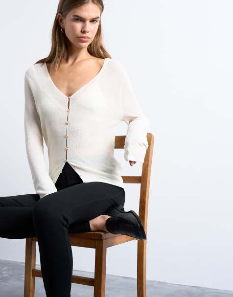 Topshop knit fine rib cardigan in ivory - view 1