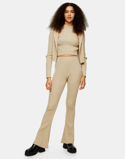 Topshop ribbed flare trousers in grey marl - ShopStyle Wide-Leg Pants