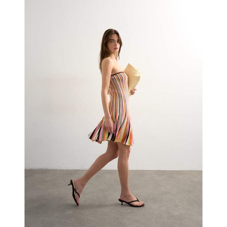 Topshop knit flippy mini dress in multicolor stripes | ASOS