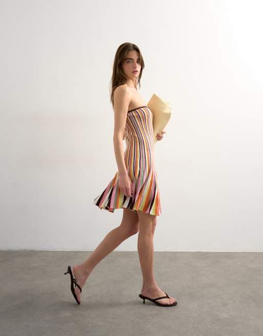 Topshop knit flippy mini dress in multicolor stripes