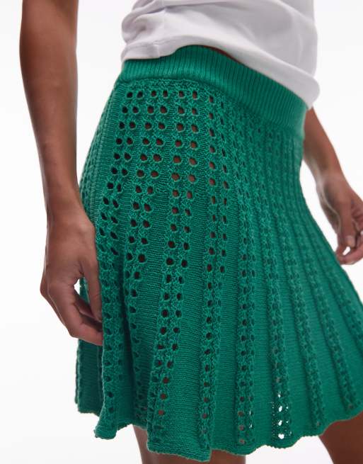 Topshop knit flippy mini skirt in green, 5 of 5
