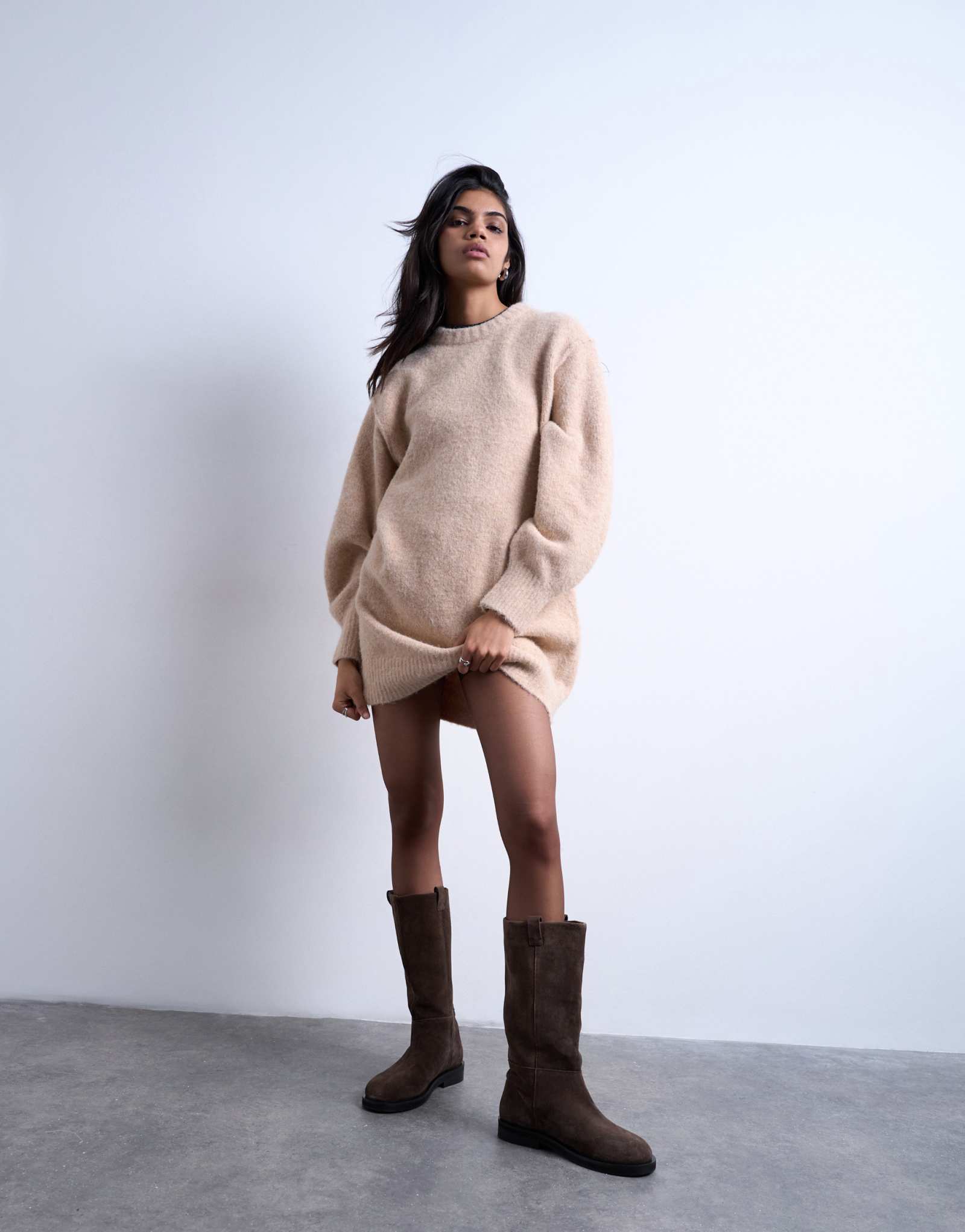 Вязаное пышное мини-платье-футляр Topshop из овса