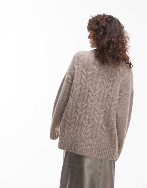 Topshop knit fluffy oversized cable sweater in oat | ASOS