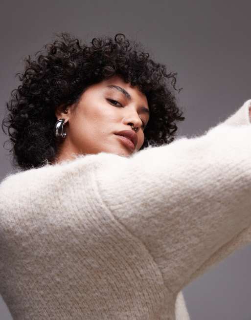 Topshop knit fluffy relaxed ultimate sweater in ivory
